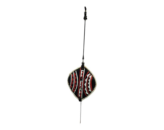 An  Authentic Hand Painted Masai Shield & Spear Tribal Art Wall Decor Kenya Black Red White Geometric Decor