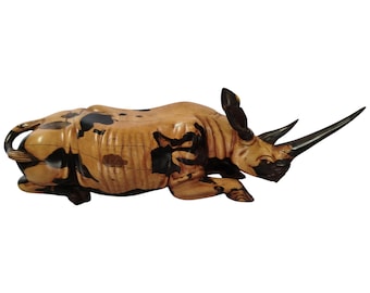手彫りの木製サイ彫刻 - アフリカの野生動物アート装飾 - Etsy 日本