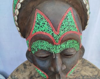 ON SALE!! Exquisite Beaded West African Mask: Authentic Cultural Art Piece, Home Decor, African Art