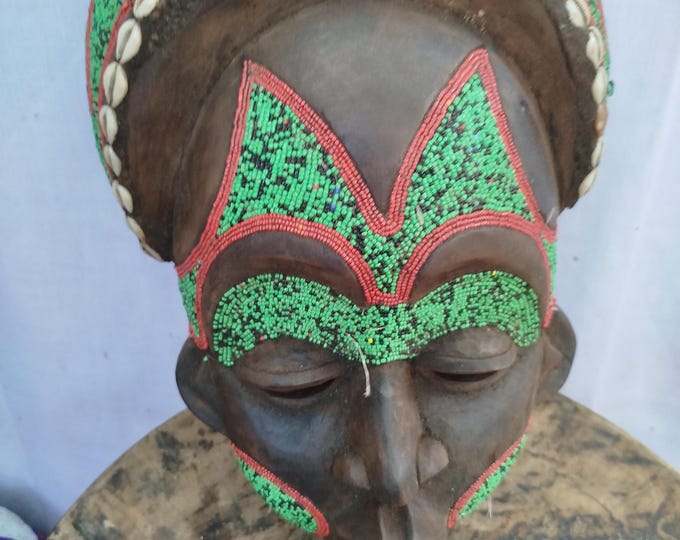ON SALE!! Exquisite Beaded West African Mask: Authentic Cultural Art Piece, Home Decor, African Art