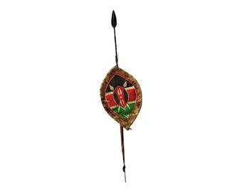 Complete Maasai Warrior Bundle: Spear & Kenya-Themed Shield (Maasai shield) and 1 Authentic Genuine Maasai-forged Iron Spear