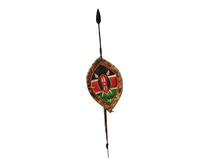 Complete Maasai Warrior Bundle: Spear & Kenya-Themed Shield (Maasai shield) and 1 Authentic Genuine Maasai-forged Iron Spear