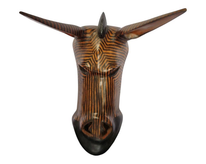 Hand-Carved Wildebeest Wood Carving African Animal Head Wall Decor Tribal Mask Art,handmade home decor