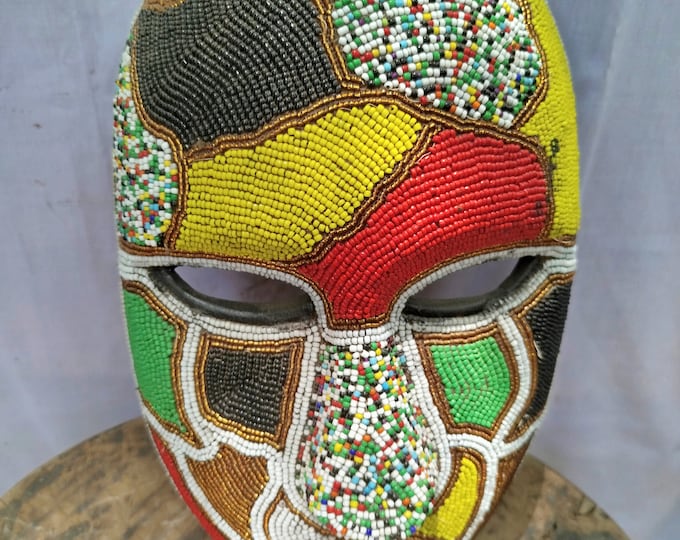 Colorful west africa Mask with green Red Yellow Green (Hand-Carved Wood)(Democratic Republic of Congo Art gift wood Wall Hanging Home Decor