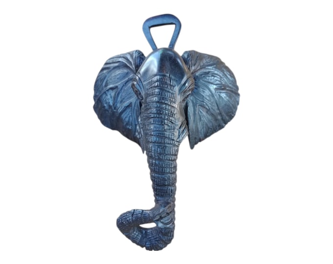 African Elephant | Ndovu | Carving Sculpture | Jelani | Wooden Antique Vintage African Wall Hanging Ceremonial Black Brown
