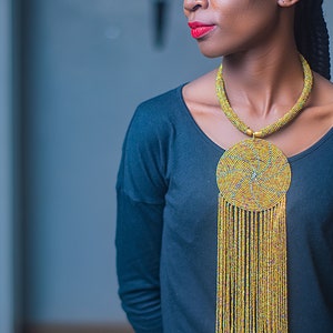 Beaded Gold African Necklace | Maasai Traditional | Gift for Her