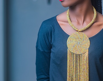 Beaded Gold African Necklace: Maasai Wedding Jewelry