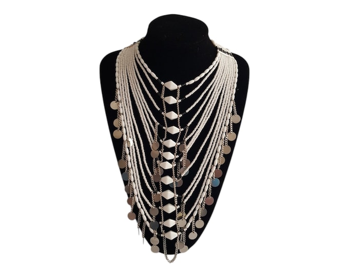 Elegant White Wedding Necklace For Women Masai Strand Bridal Statement Jewelry Handmade Beaded Bib Silver Charms African Inspired Bride Gift