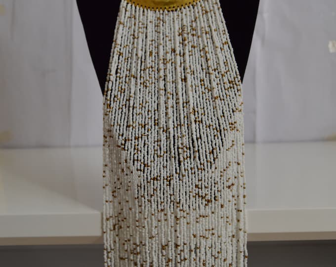 Beaded White Gold Brass African Necklace | Maasai Traditional | Gift for Her |