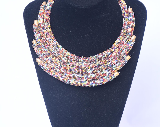 On SALE African Red Green Yellow 5 Tier Beaded necklace | Maasai Necklace | Stylish | Gift for Her | Masai Mara