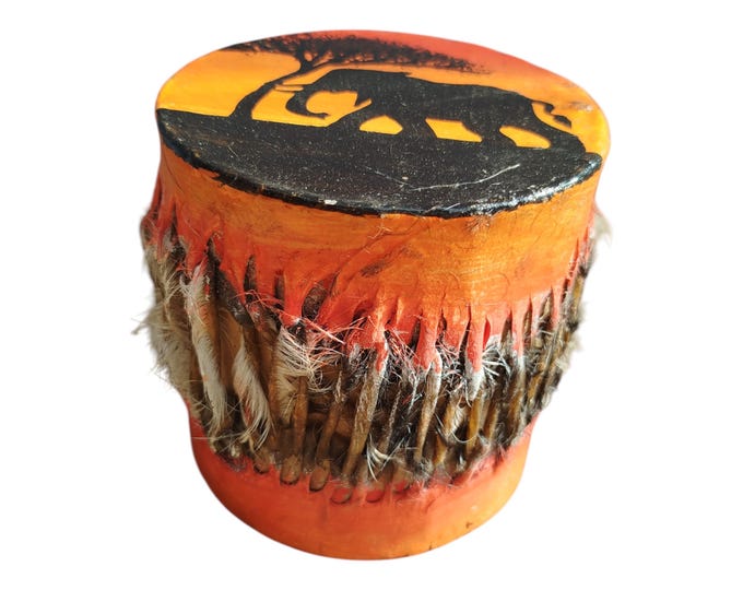 Hand Painted Elephant Drum: Kenyan Tribal Art Souvenir