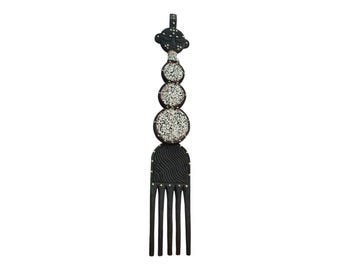 ON SALE!! Antique East African Carved Wooden Hair Comb with Beaded Medallions and Stylized Head (Borana Style)home decor African art