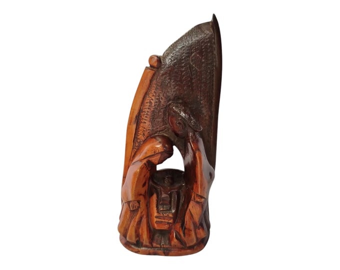Hand-Carved Wooden Nativity Sculpture with Joseph, Mary, and Baby Jesus - Religious Office Decor- Cultural Art Decor- Unique Home decor
