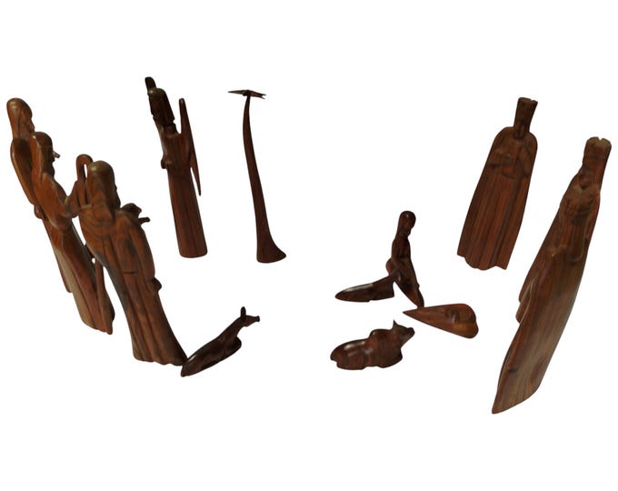 Hand-Carved Wooden Nativity Set - Rustic Christmas Figures- Spiritual Art - Religious Office Decor- Unique Home decor