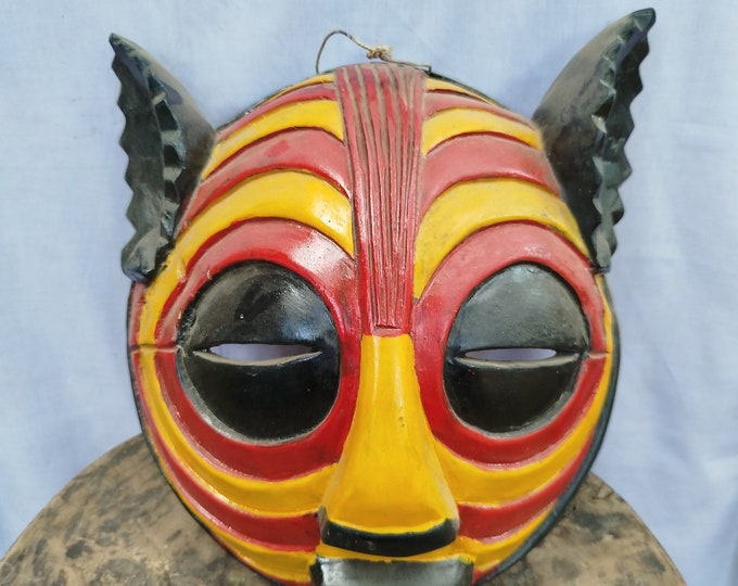 Exquisite West African Luba Mask (Hand-Carved Wood) Safari Shelf Table top console top Art gift wood Wall Hanging Home Decor