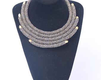 On SALE African Purple Black Hematite Chameleon  5 Tier Beaded necklace | Maasai Necklace | Stylish | Gift for Her | Masai Mara