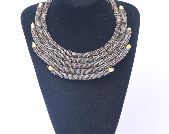 On SALE African Purple Black Hematite Chameleon  5 Tier Beaded necklace | Maasai Necklace | Stylish | Gift for Her | Masai Mara