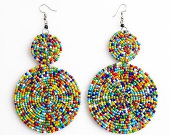 On SALE African Maasai Earrings | Beaded Earrings | Green Earrings | Maasai Colors