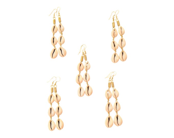 Wholesale Cowrie Shell Earrings Bulk Lot Handmade African Inspired Boho Beach Dangle Gold Accents Chic Statement Summer Jewelry For Reseller