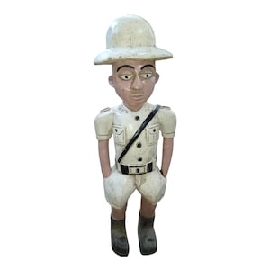 On Sale Vintage Colonial Era: Hand-Carved Wooden Police Officer Figurine Symbolic Cultural Console decor