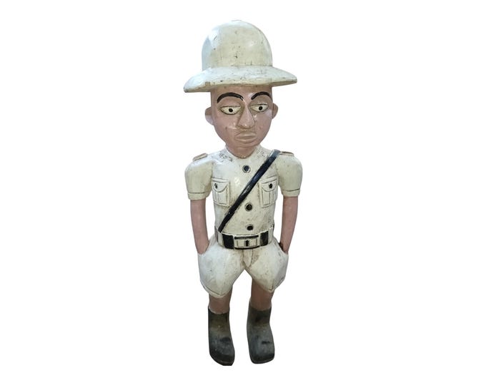 On Sale Vintage Colonial Era: Hand-Carved Wooden Police Officer Figurine Symbolic Cultural Console decor