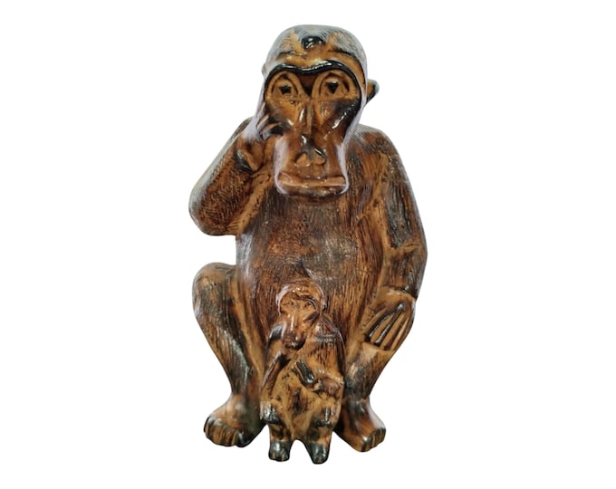 On sale Unique Hand-Carved Kenyan Loving Gorilla with baby Family Figurine (Home Decor) Sculpture