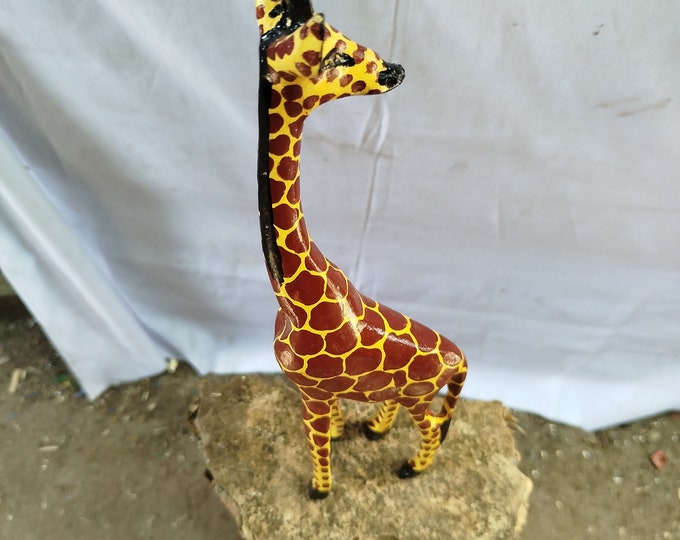 Handcarved Kamba Tribe Giraffe Sculpture Safari Shelf Table top console top Art grandpa gift Ebony wood