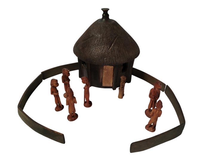 ON SALE! Hand-Carved Wooden Maasai Compound Scene with Family, Hut, and Fence - Cultural Art Decor- Unique Home decor