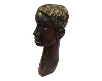 Hand-Carved African Wood Bust: Cultural Art Decor