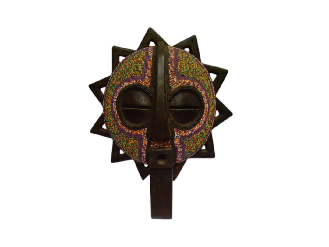 African Star Beaded Mask Antique Congo Wood Vintage African Wall ...