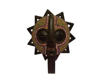 African Star Beaded Mask Antique Congo Wood Vintage African Wall Hanging Ceremonial mask