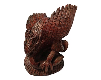 Hand-Carved Wooden Eagle and Snake Sculpture: Wildlife Art Decor