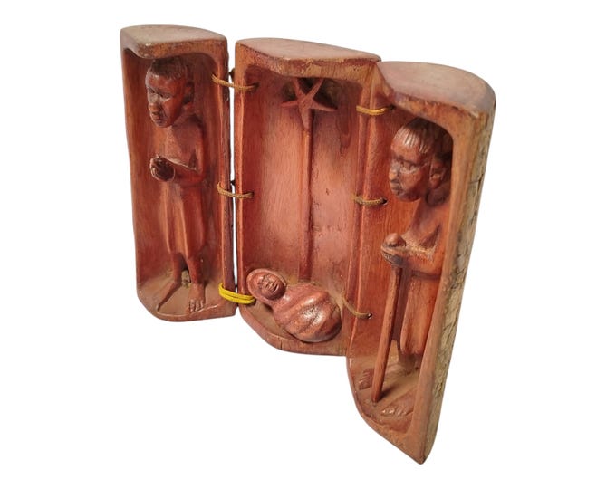 A Hand-Carved Wooden Foldable Nativity Scene - Rustic Christmas Collectible - Religious Office Decor- Unique Home decor