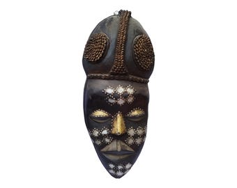On Sale Unique Gelede Mask with Cowrie Shells and Silver Accents Tribal Art Wall Decor or Collection cultural Wall Hanging Ceremonial