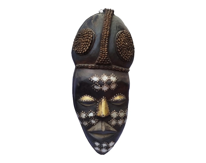 On Sale Unique Gelede Mask with Cowrie Shells and Silver Accents Tribal Art Wall Decor or Collection cultural Wall Hanging Ceremonial