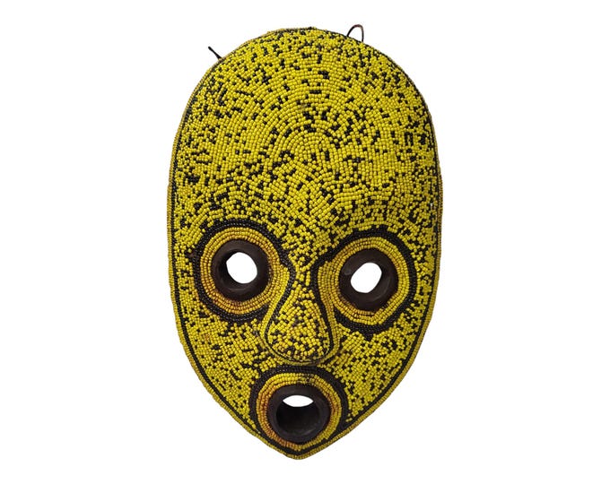 On Sale Bold Yellow and Black West African Wood Mask for Wall Decor Tribal Art Wall Decor or Collection cultural Wall Hanging Ceremonial