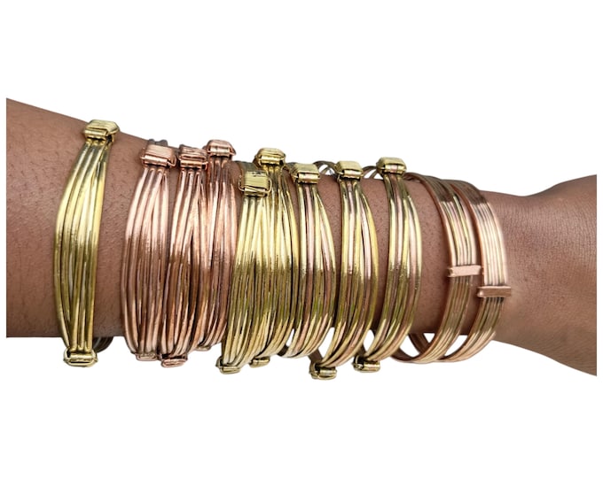 On sale A Group of 10  Multi-Strand Brass & Copper Bangle Set - Handcrafted Open Cuff Style