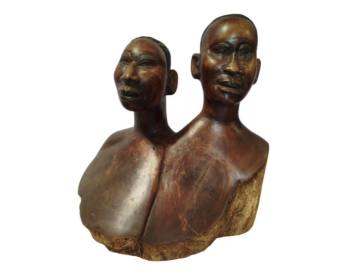On sale!Hand-Carved Wooden Double Bust Sculpture - African Art Decor  |Traditional Decor|home Decor