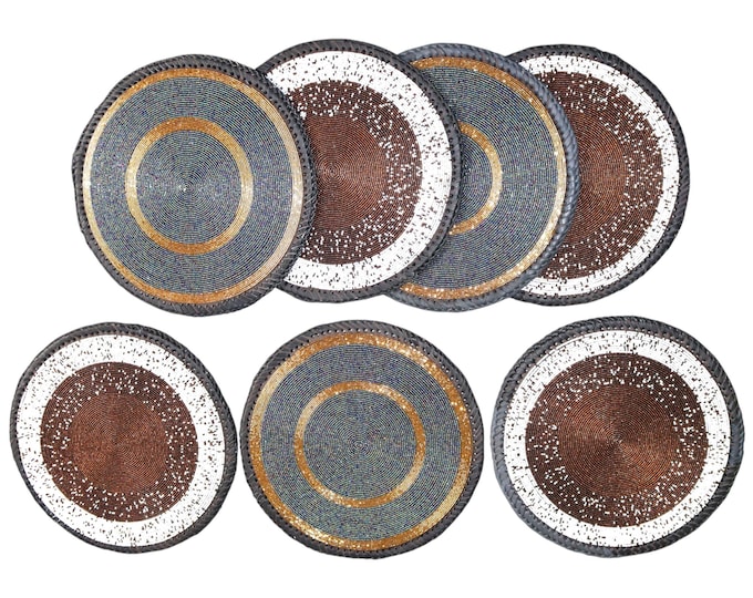 Hand-Beaded African Placemats: Set of 6 Maasai Inspired Charger Plates
