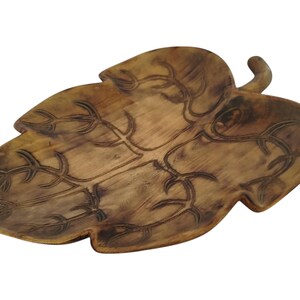 A Hand-Carved Jacaranda Wood Leaf-Shaped Bowl with Organic Pattern - Rustic Decor- African Art | home decor