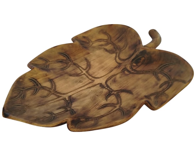 A Hand-Carved Jacaranda Wood Leaf-Shaped Bowl with Organic Pattern - Rustic Decor- African Art | home decor
