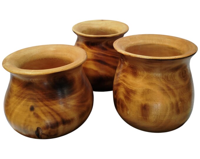 On sale !! Rustic Hand-Carved Wooden Gourd Cups - Set of Three |Traditional Decor| Home Decor