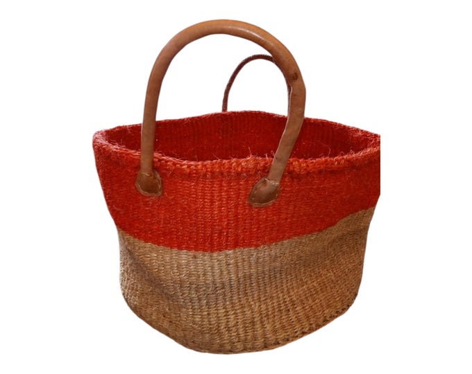 African Sisal Kiondo HandbagOrange Brown Beach Bag Handmade Valentine's Gift African Decor Shopping Bag Laundry Basket Fiber Art