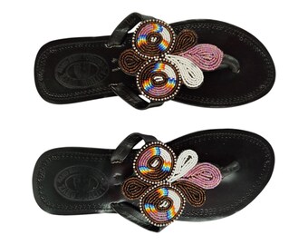 Beaded Butterfly Sandals: Handmade African Floral Flip-Flops