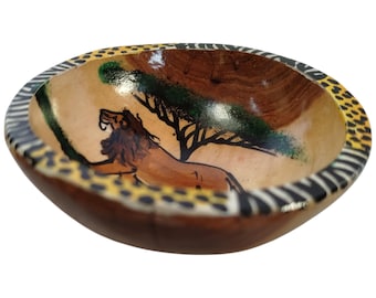 Hand-Painted Wooden Soup Bowl with Lion Motif - African Art & Home Decor - Home Decor