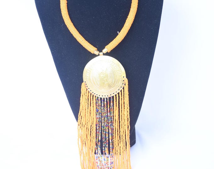 On SALE African beige Red Pendant Scarf Drop Beaded Multicolored Necklace | Maasai Necklace | Stylish | Gift for Her | Masai Mara