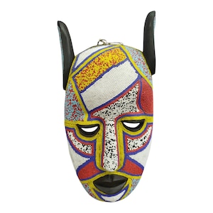 ON SALE!!Dynamic West African Beaded Mask with Bold Geometric Colors wall Decor Display Wall Hanging Ceremonial