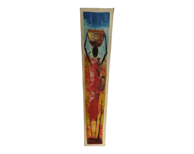A Hand-Painted African Wall Art: Maasai Woman and Child Carrying Water Pot- Unique Home decor