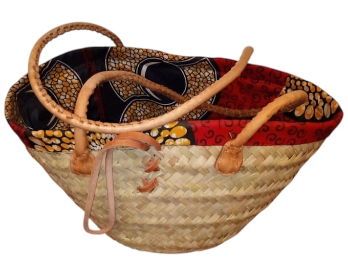African Papyrus Reed Basket Red Picnic Basket Beach Bag Handmade Valentine's Gift African Decor Shopping Bag Laundry Basket Fiber Art