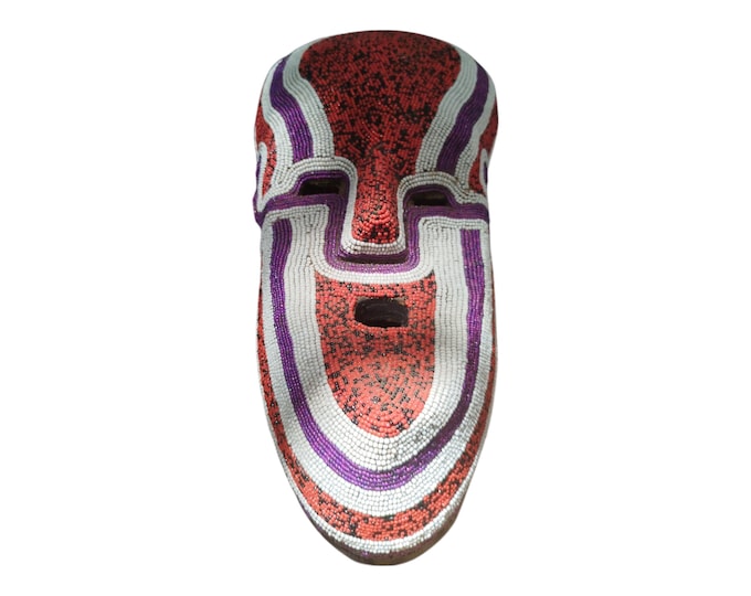 ON SALE!! Vibrant West African Wooden Mask with Abstract Design & Stylized Top Elements Wall Hanging Ceremonial home decor